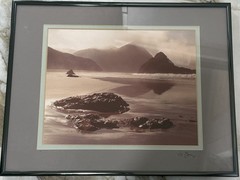 Vintage Signed Sepia Coastal Seascape Photograph Nielsen Metal Frame Matted