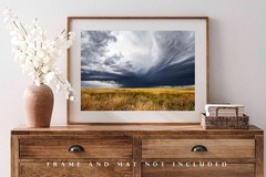 Dramatic Stormy Sky over Prairie Grass in Oklahoma Photo Print (Unframed)