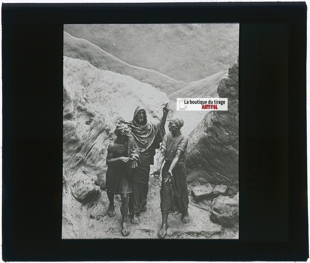 Jesus And The Disciples Of Emmaus, Glass Photo Plaque, Black & White, 8.5×10 Cm