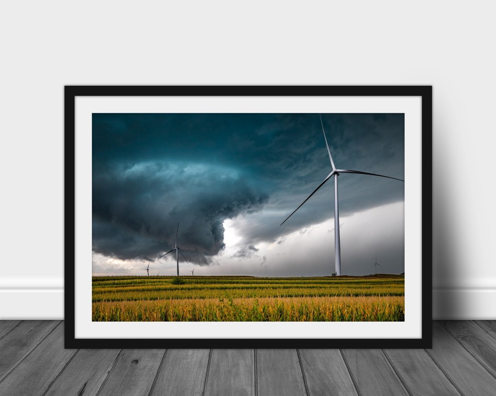 Tornado photography print wind turbine picture Iowa farmland wall art photo