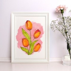 Watercolour Tulips 5×7″ High Quality Art Print | Spring Decor