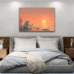 Funny Elephant Poster, Elephant Reading Newspaper on Beach at Sunset Cute Animal