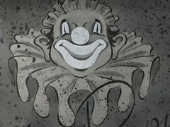 Vintage CLOWN ROOM Graphics Photo with applied paint mounted on board 9.5″ x 13″