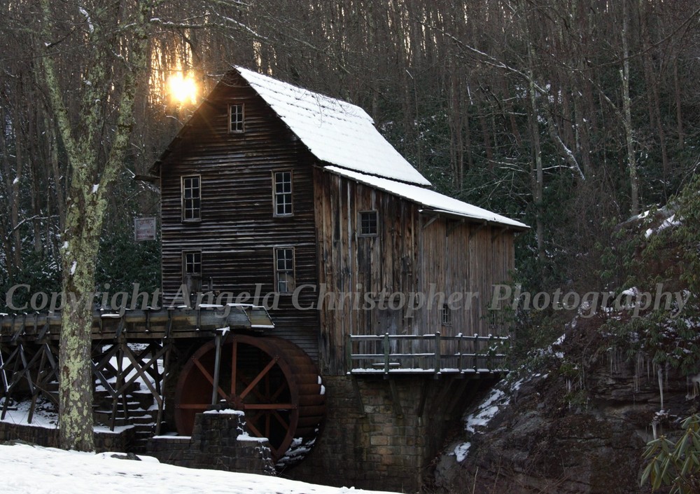 Original ACEO photo fine art print 2.5 x 3.5″ GLADE CREEK GRIST MILL winter WV