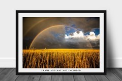 Great Plains Photography Print – Double Rainbow Over Wheat Field in Kansas