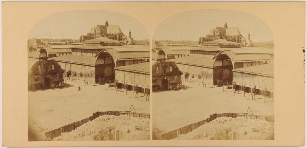 Paris France Les Halles De Baltard c1858 Photo Stereo Vintage Album