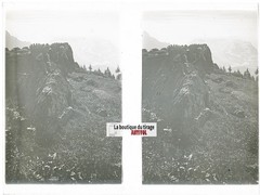 Children, Alpes Switzerland, Stereo Photo Plate Glass, Black & White,