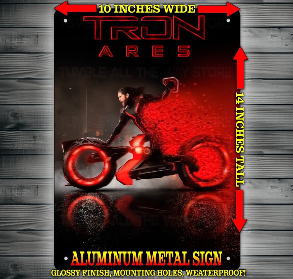 Tron Ares 2025 Jared Leto on Light Cycle Movie Metal Sign Wall Art 10″ x 14″