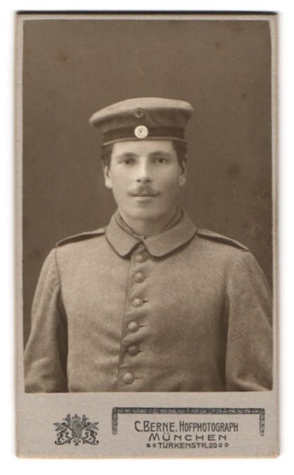 Photograph C. Berne, Munich, Türkenstr. 20, Portrait Soldier in Field Grey Unifor