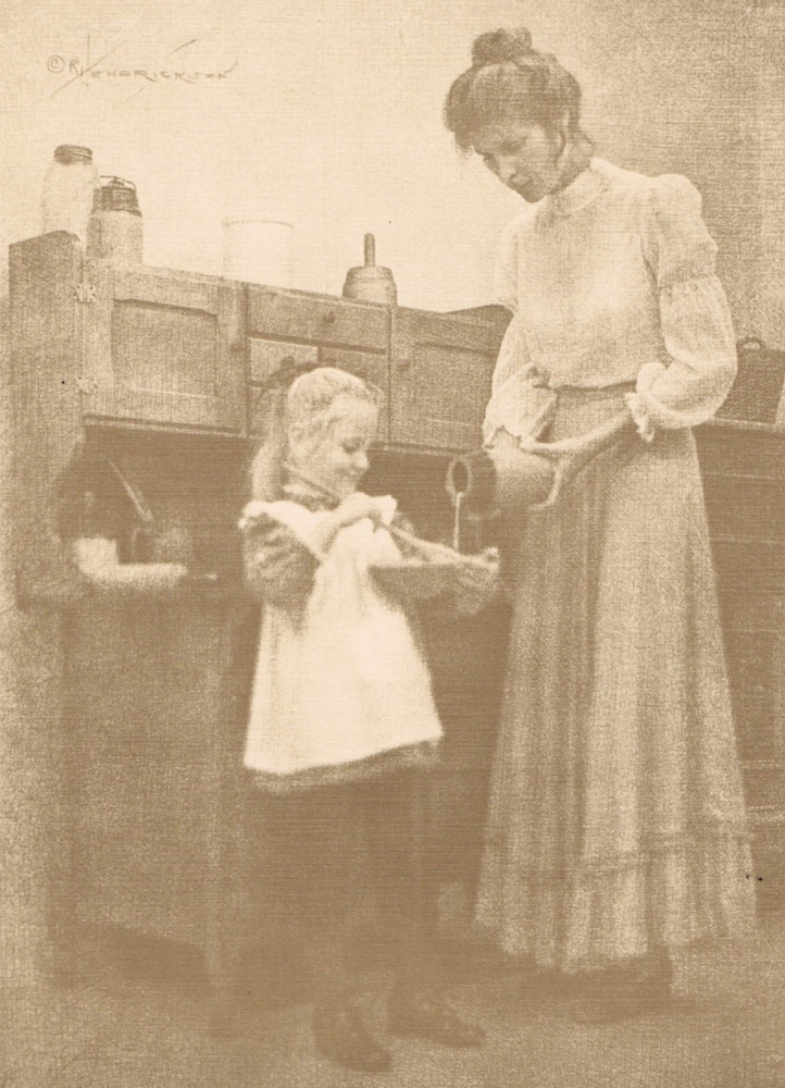 NEWLY FOUND! HENDRICKSON B&W SEPIA PHOTO PRINT Mother Daughter Baking 11×14″