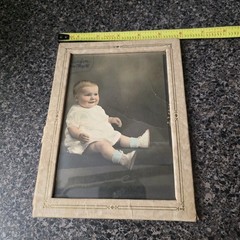 Antique 1920s Hand Colored Baby Portrait Photograph Art Deco Frame 6×8