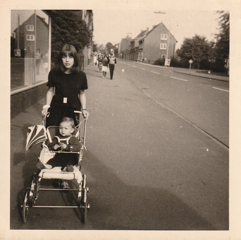 Vintage Photo Young Woman with Pram 1965 Snapshot