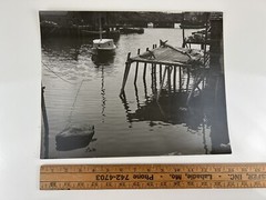 Vintage Large Black & White Photograph Photography Print Nautical Dock Sail Boat