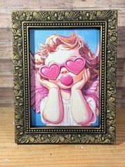 Valentine’s Cherub in Gold Distressed Painted Plastic Frame – 5×7