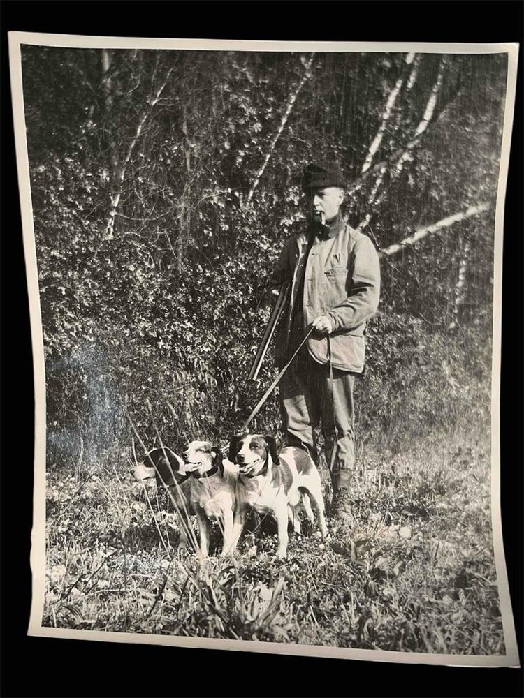 Vintage photo Hunter Man Shotgun Hunting Dogs Hounds Pipe 8 x 10 Black White