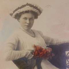 Selective Color Framed Vintage Photo Sotting Lady Holding Roses 5 x 7.5″ in.