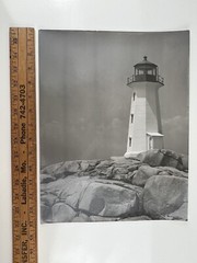 Vintage Large Black & White Photograph Photography Print Lighthouse Sea Nautical