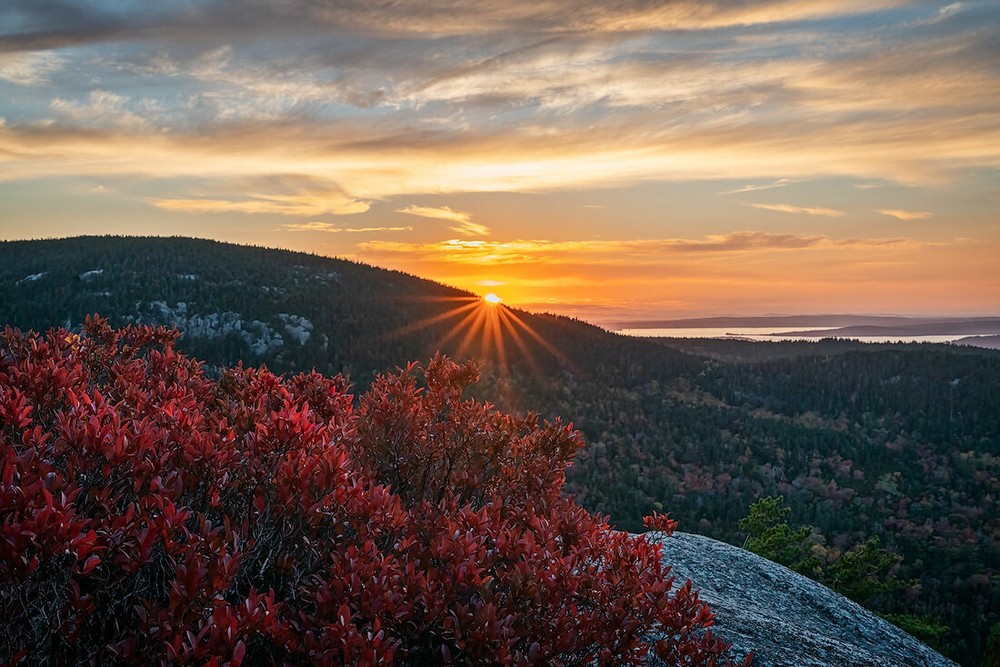 SunStar Sunset, Acadia, like Ansel Adams mountains autumn Fine Art Photography