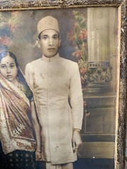 Antique Old Collectible Indian Couple Black & White Tinted Photograph Framed