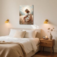 Jesus and Lamb Canvas Wall Art Christian Jesus the Good Shepherd Painting pic…