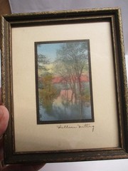 4 WALLACE NUTTING MINIATURE FRAMED PHOTOS ~ HAND TINTED ~ FRAMED ~ SIGNED 2″X3″