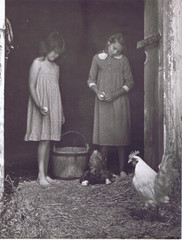 Hendrickson Original Photo B&W Farm Sisters Looking New Baby Chicks 10×13 R361