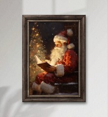 Christmas Wall Art Santa Reading Book Christmas Oil Painting Printable