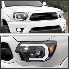 Jet Black LED Light Bar Projector Headlights Compatible with 2012-2015 Toyota Ta
