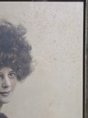 Vintage Ornate Gilt Glass Framed Portrait Of A Lady And Her Kitten