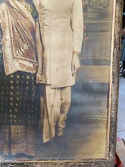 Antique Old Collectible Indian Couple Black & White Tinted Photograph Framed