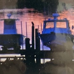 Original Matted Art Photography Print Marina Boats Purple Sunset