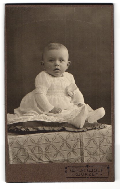 Photograph Wilhelm Wolf, Wurzen, Langestr. 9 b, cute toddler in white dress