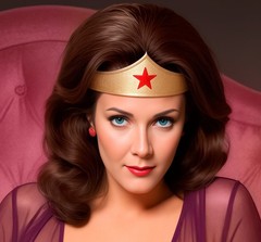 Sexy Lynda Carter Wonder Woman in Purple Nightgown Metal Sign Wall Art 14″ x 11″