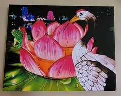 Crane & Lotus Flower Chinese Lantern Festival, 16×20 Canvas Photo Signed Ltd