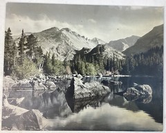 Vintage Scenic Mountain Lake Picture On Wooden Backing