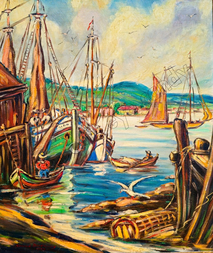 Fishing Village Sailboats Mountains Gulls Nautical for DIGITAL DOWNLOAD U Print