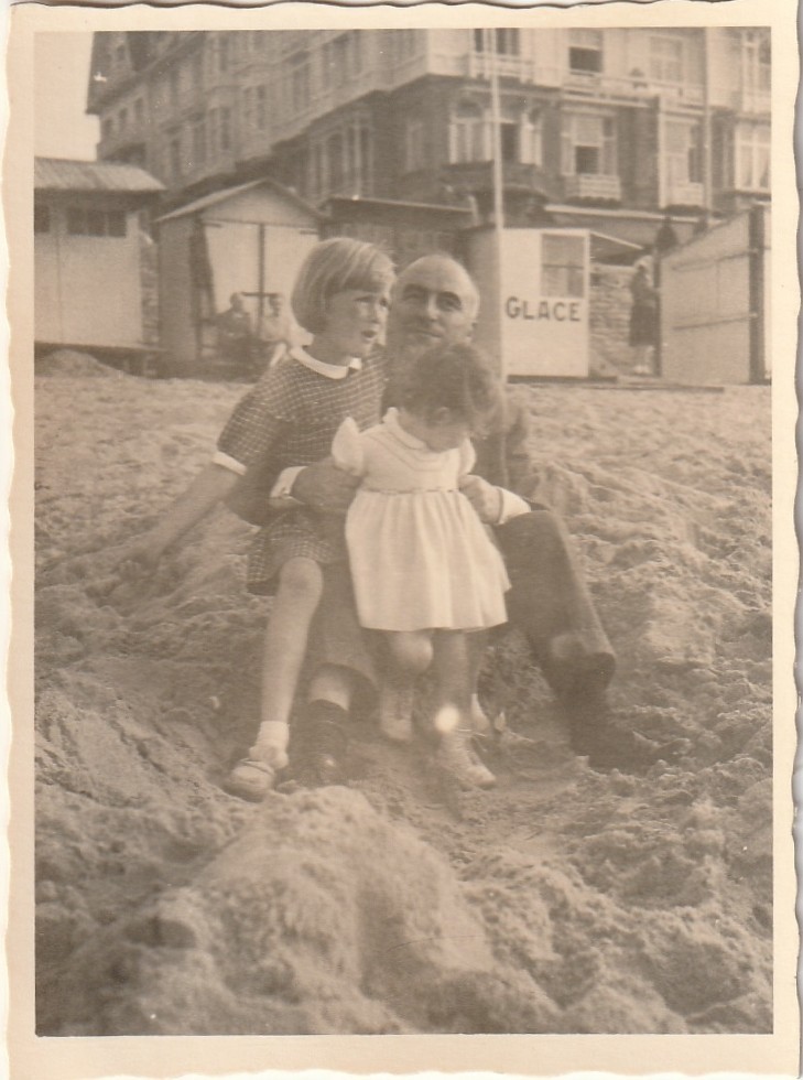 Vintage Photo Man with Children at Beach Fashion Snapshot