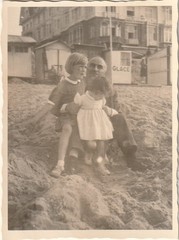 Vintage Photo Man with Children at Beach Fashion Snapshot