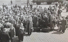 Heritage Private Photo circa 1935! large crowd with suitcases probably at the station in?