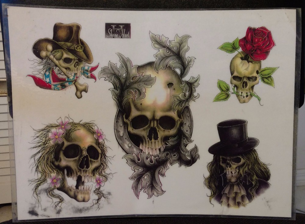 Tattoo Flash Shane Hart 11 x 15 Laminated ArtWork Designs Skulls-Collection/Gift