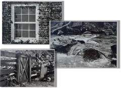 Lot of 3 B&W Photo 7 x 5- mat 14 x 12- Paddock Fence Stream Ivy Country Charm