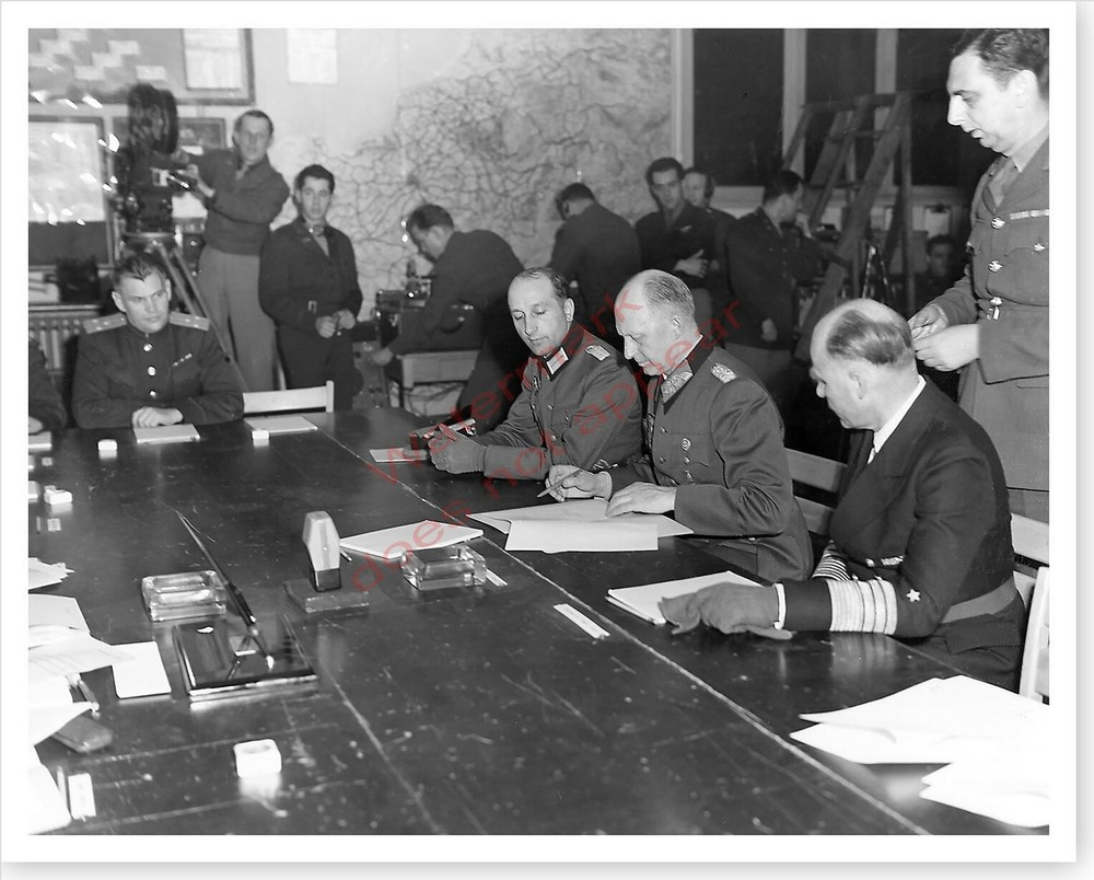 WWII German General Jodl Signing Surrender Ending Europe War Silver Halide Photo
