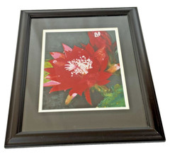 Epiphyllum or Orchid Cactus Brilliant Red Flower Photo Matted & Framed 13″Wx16″H