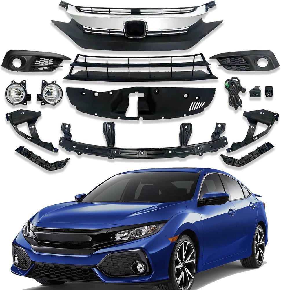 Front Bumper Cover Kit Compatible with 2016 2017 2018 Honda Civic Sedan, with Up