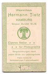 Photograph Hermann Tietz, Hamburg, large burstah 12-14, lady in costume dress