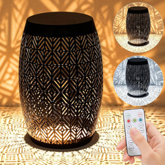 18″ Cutout Metal Outdoor Side Table with 3-Mode LED Lights, Modern Decorative Dr