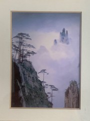 Soman Lo Hand Signed Huangshan Mountain Photo Triptych Framed Display