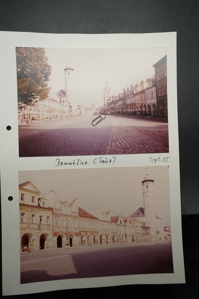 Photo view Domažlice Taus Pilsen tower building color picture shop street lot