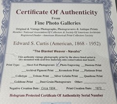 Edward Curtis «the blanket weaver» Photo Engraving Print From 1972 Navajo COA