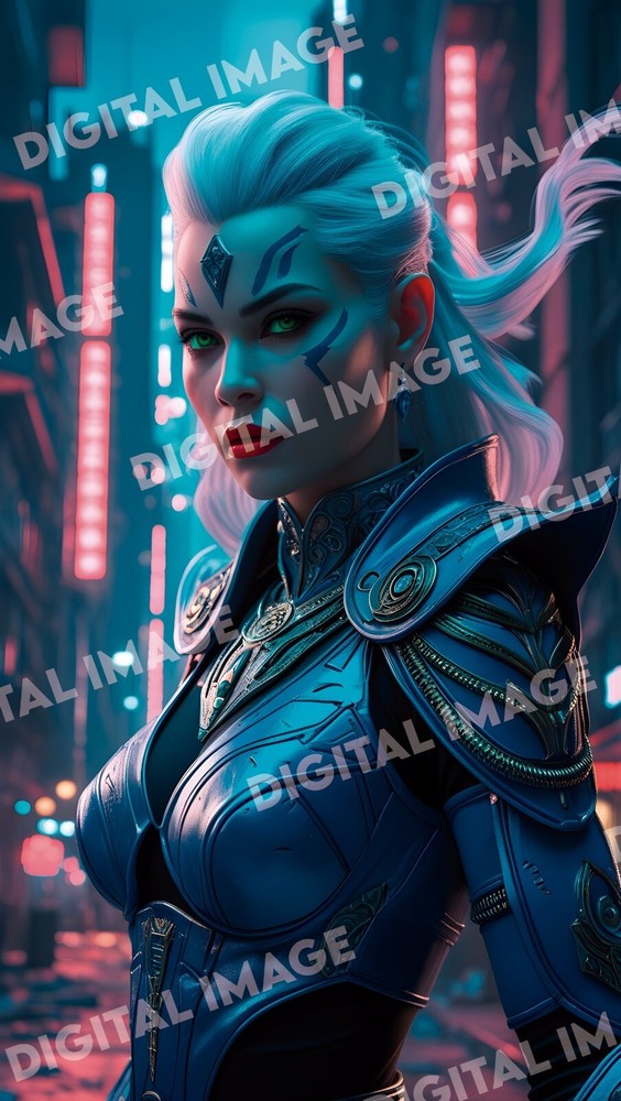 Cyberpunk Kitana Digital Art – Neon Futuristic Mortal Kombat Sci-Fi Print